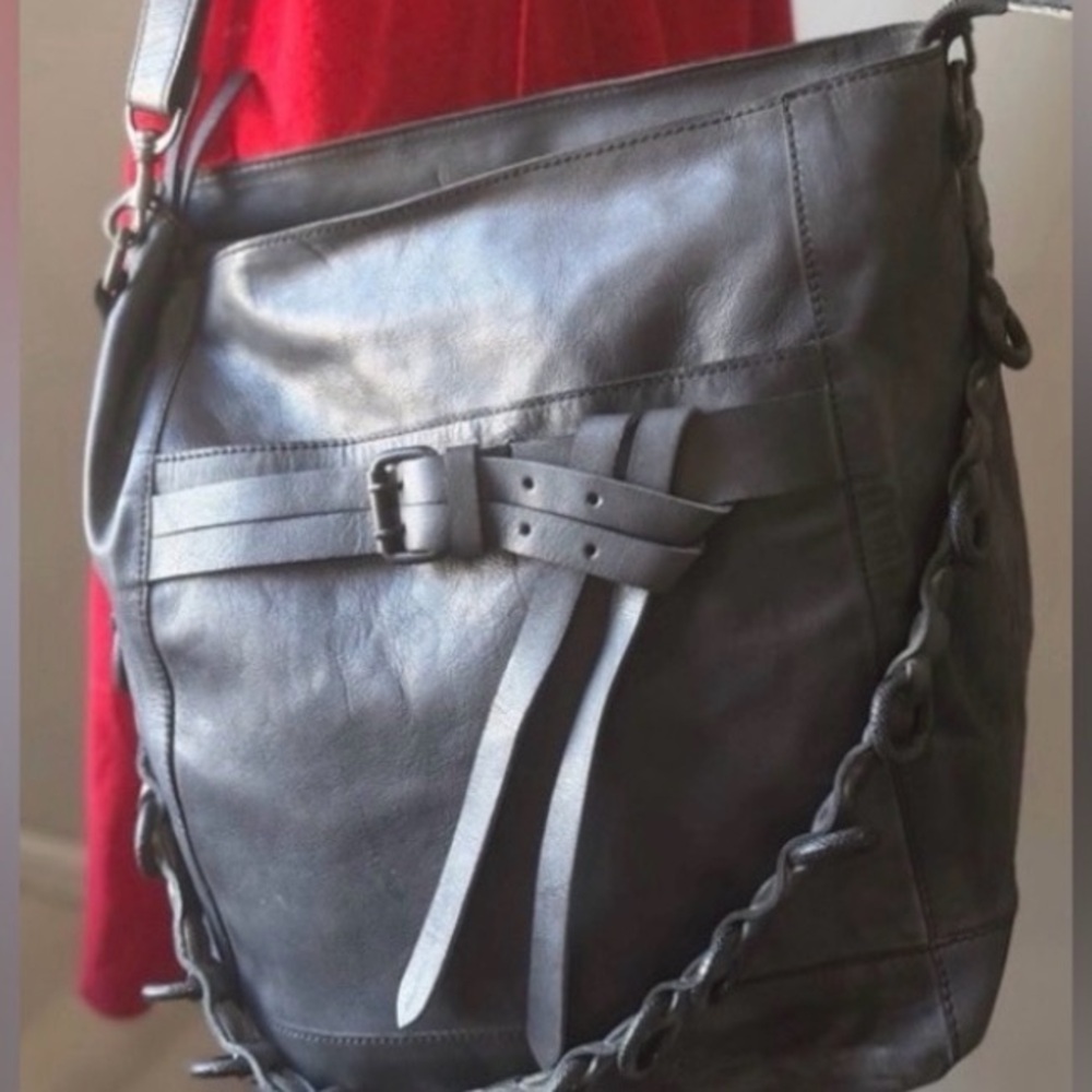 Free People Gray Leather buckle Shoulder Bag Bohemian grunge